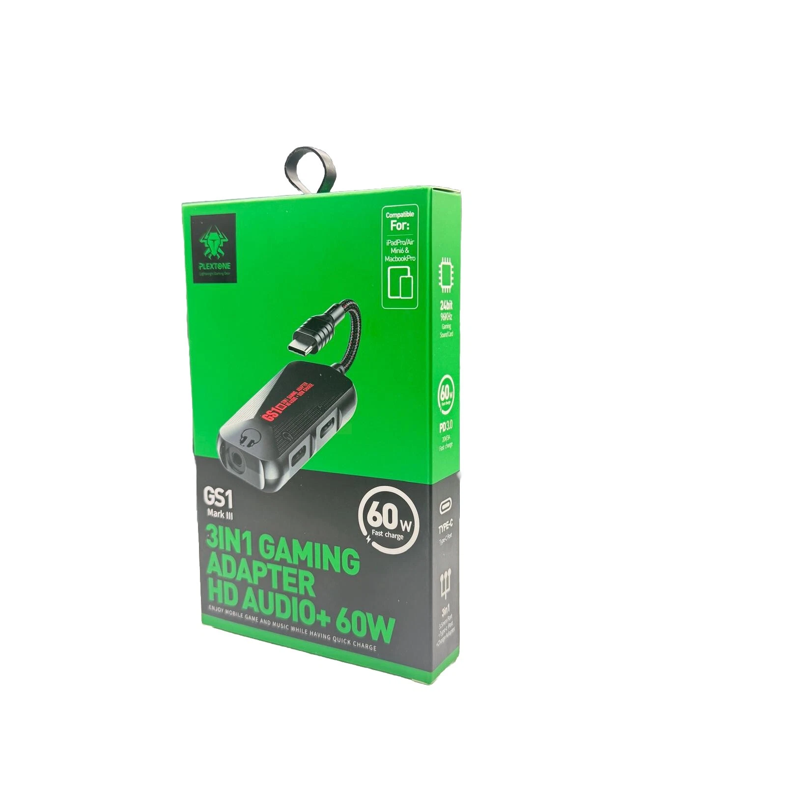 GS1 Gaming 60W fast Charging Adapter type c to Type C and 3.5mm HD Sound Card