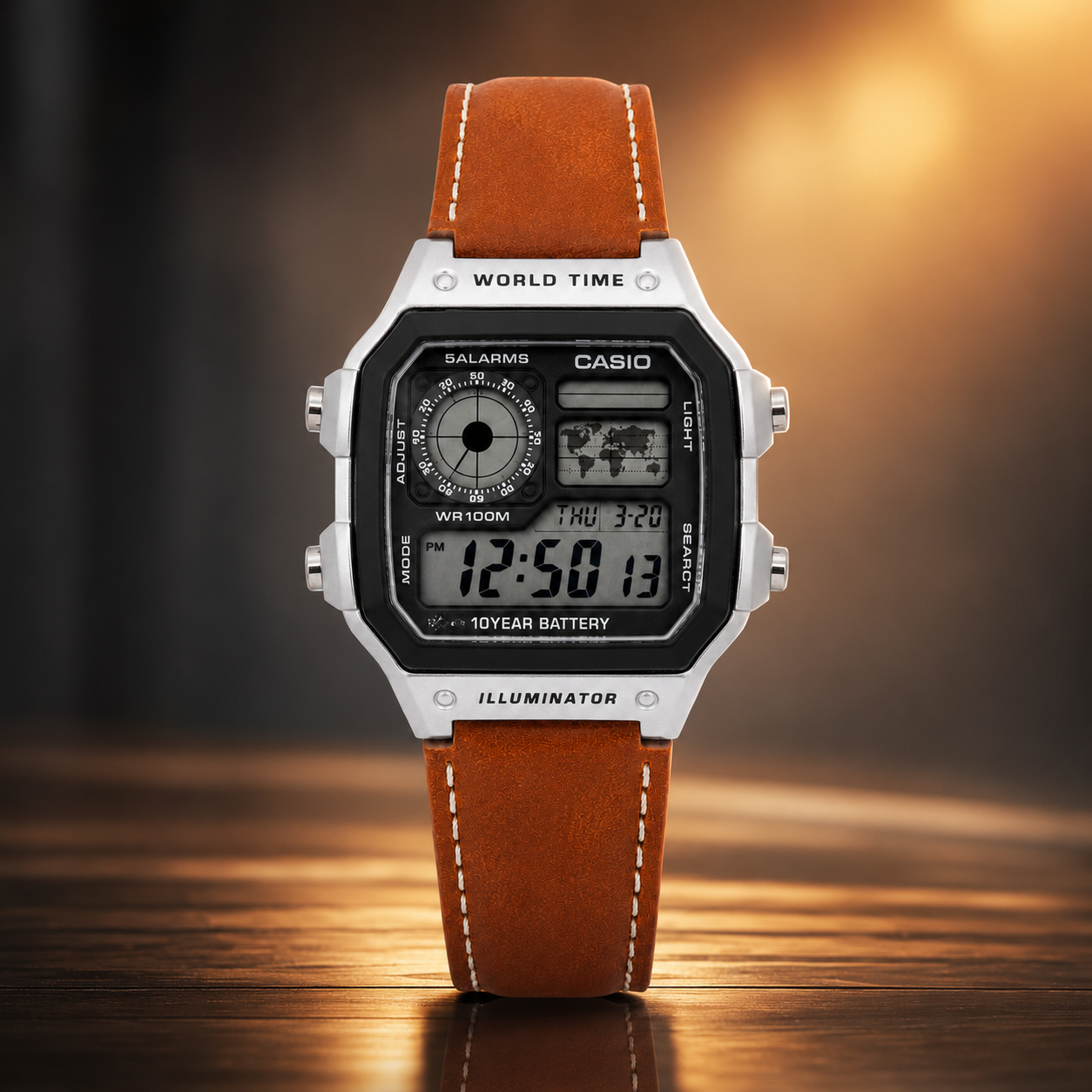 Casio AE-1200WHL-5AVDF World Time Digital Leather Belt Watch