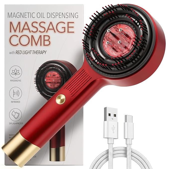 Magnetic Oil Dispensing Scalp Massage Comb with Red Light Therapy – XC-901