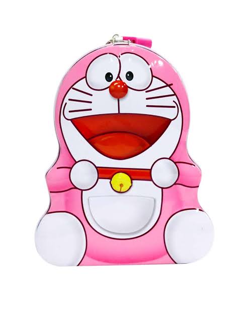 Blue Doraemon Cartoon Metal Kiddy Piggy Bank Coin Box with Lock