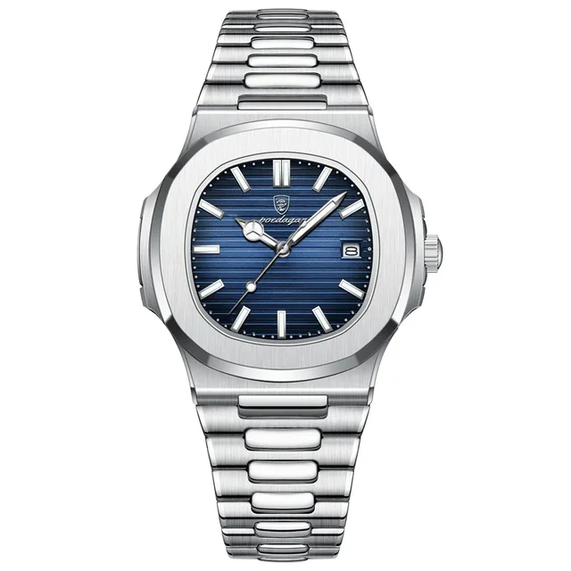 Classic Stainless Steel Square Men Wristwatches Quartz Date Poedagar Watch for Men Reloj Poedagar