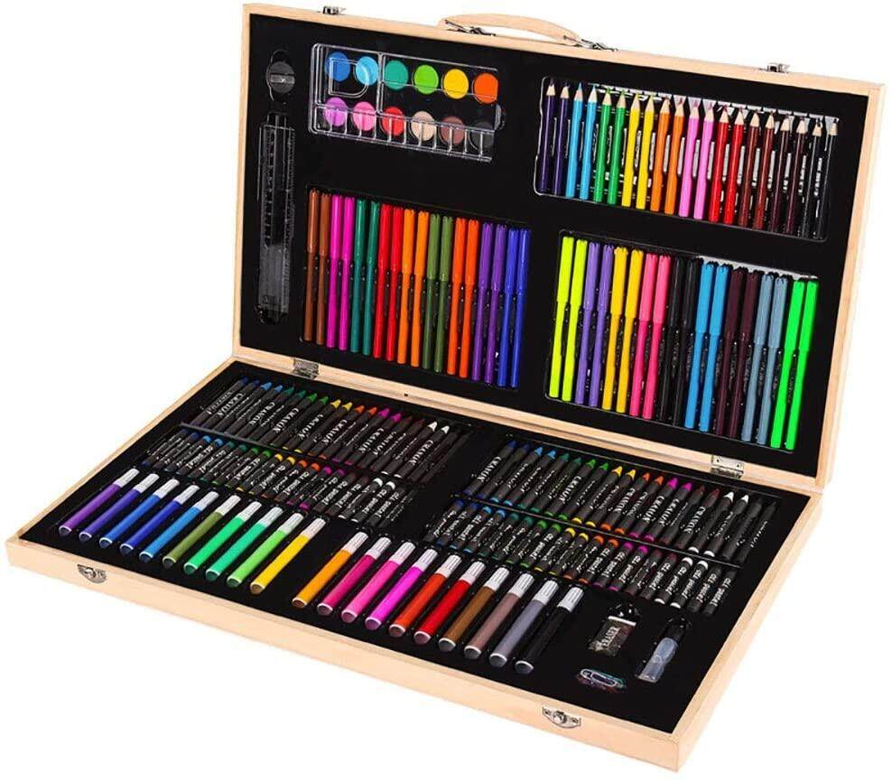 180 Pieces Art Set Drawing Painting Set Wood Box Drawing Supplies
