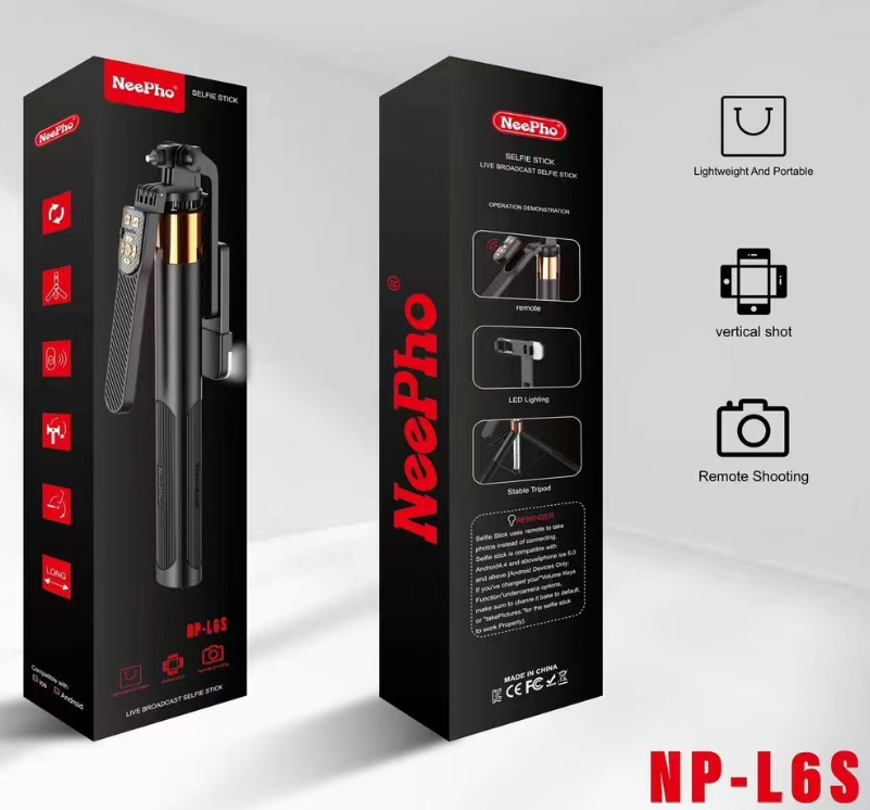NeePho NP-L6S Selfie Stick with LED Fill Light & Remote, Stable Tripod Stand for Live Broadcast